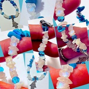 ➡️BOGO!!⬅️ Rainbow Moonstone, Blue Howlite, Swarovski Crystal & Charm Bracelet